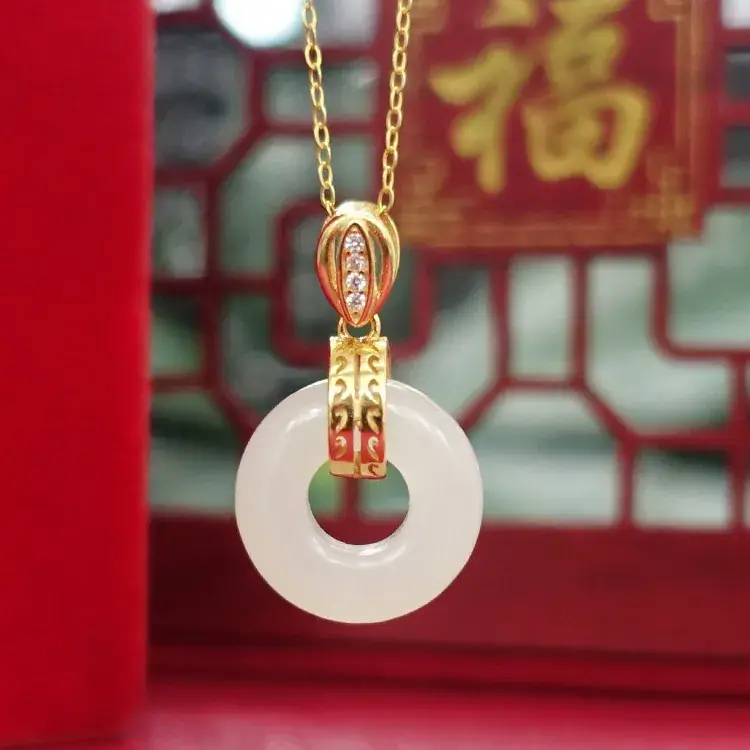 Ancient Gold Hetian Jade Baby Lock Pendant - Image 3