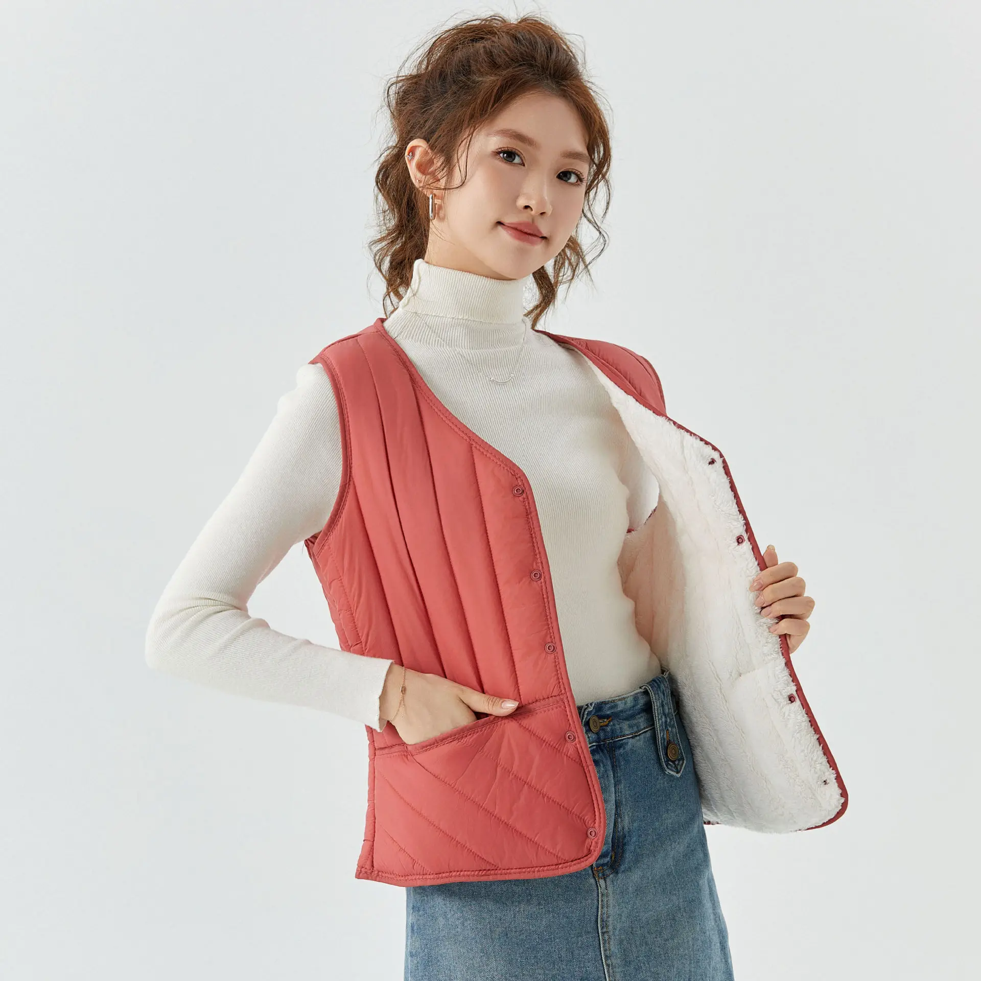 Women's Pink Vest Vesting Top Vest Casual Vest Winter Warm Vest