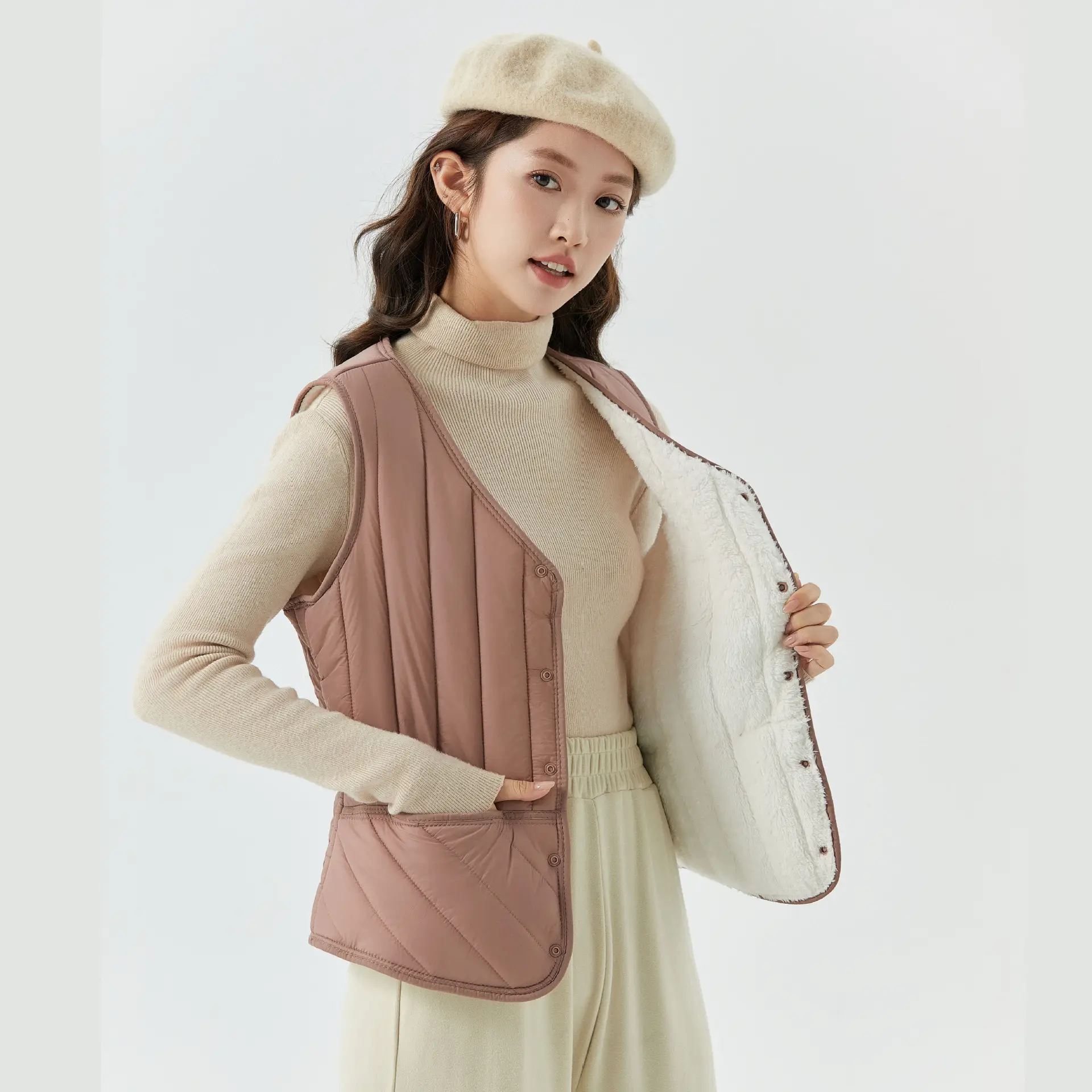 Women's Pink Vest Vesting Top Vest Casual Vest Winter Warm Vest