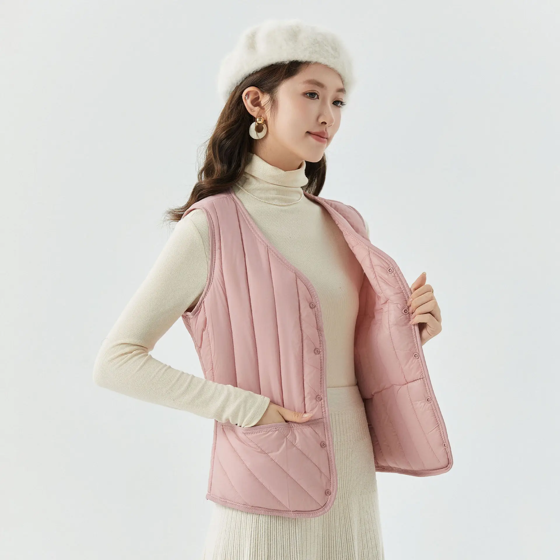 Women's Pink Vest Vesting Top Vest Casual Vest Winter Warm Vest