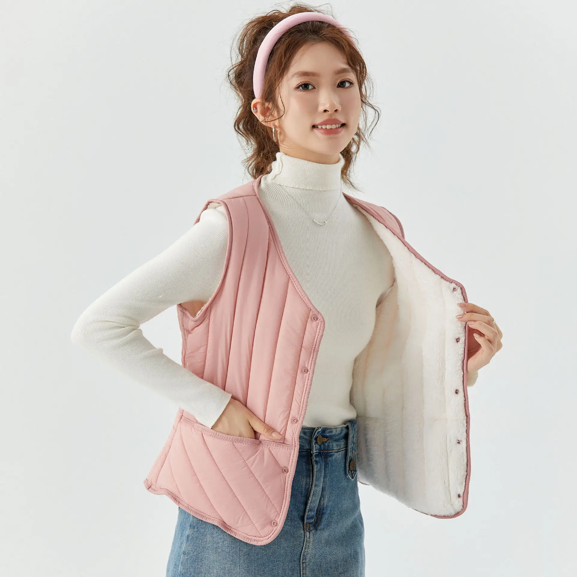 Women's Pink Vest Vesting Top Vest Casual Vest Winter Warm Vest