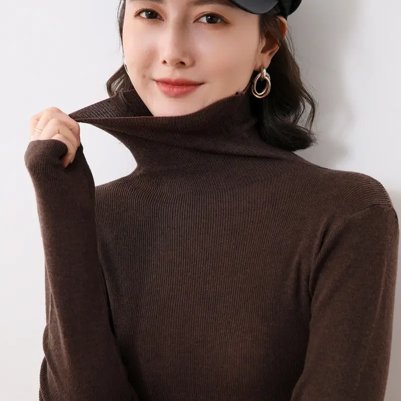Women's Slim Fit Wool Pile Collar Sweater Brown - Image 12