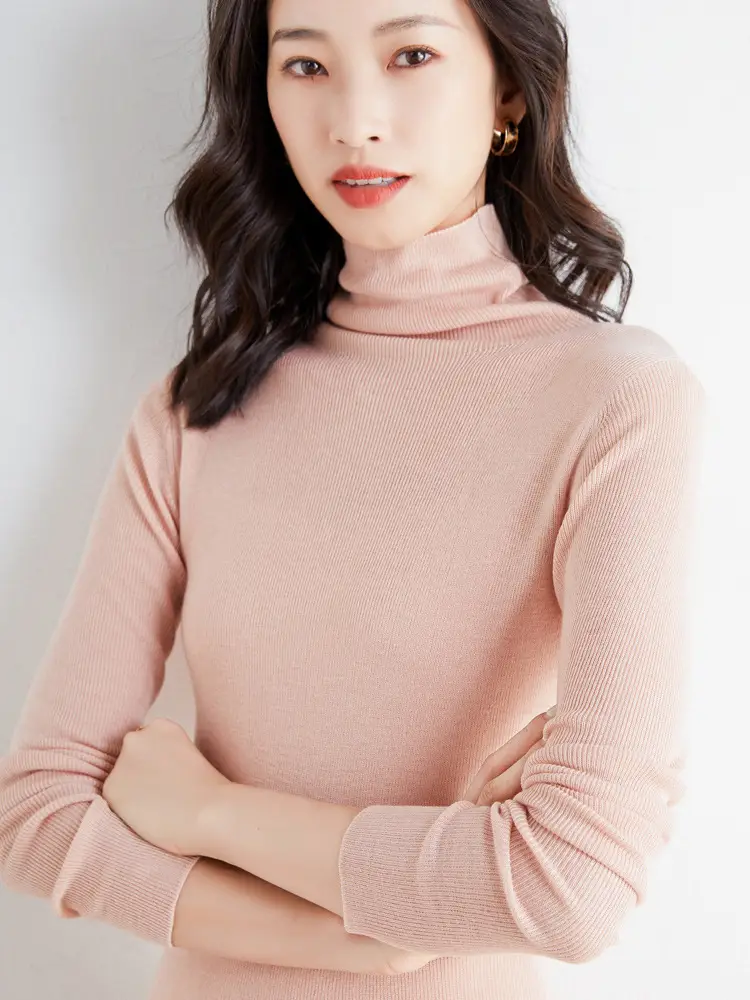 Women's Slim Fit Wool Pile Collar Sweater Brown - Image 2