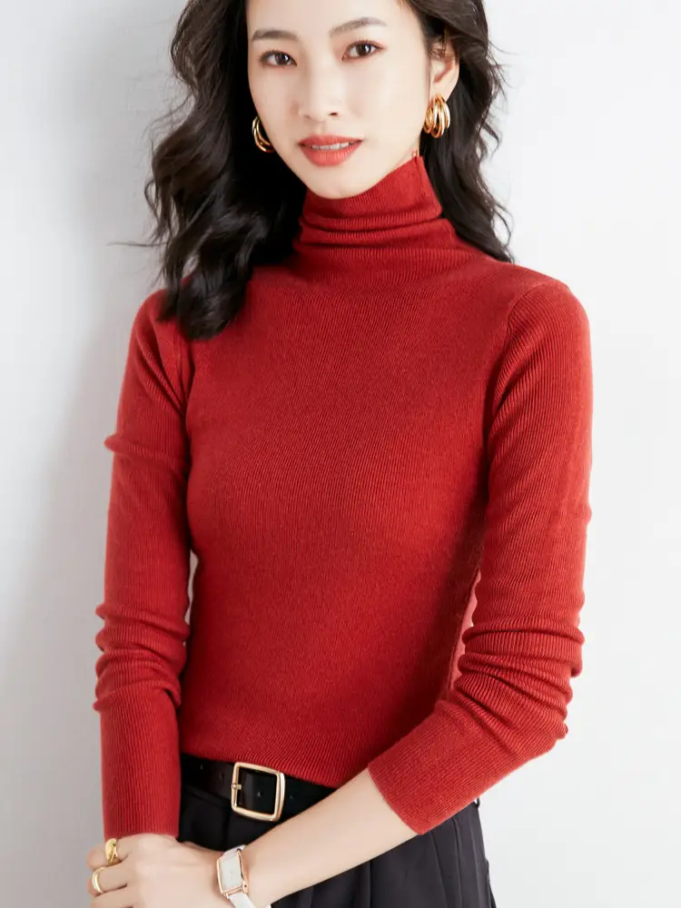 Women's Slim Fit Wool Pile Collar Sweater Brown - Image 3