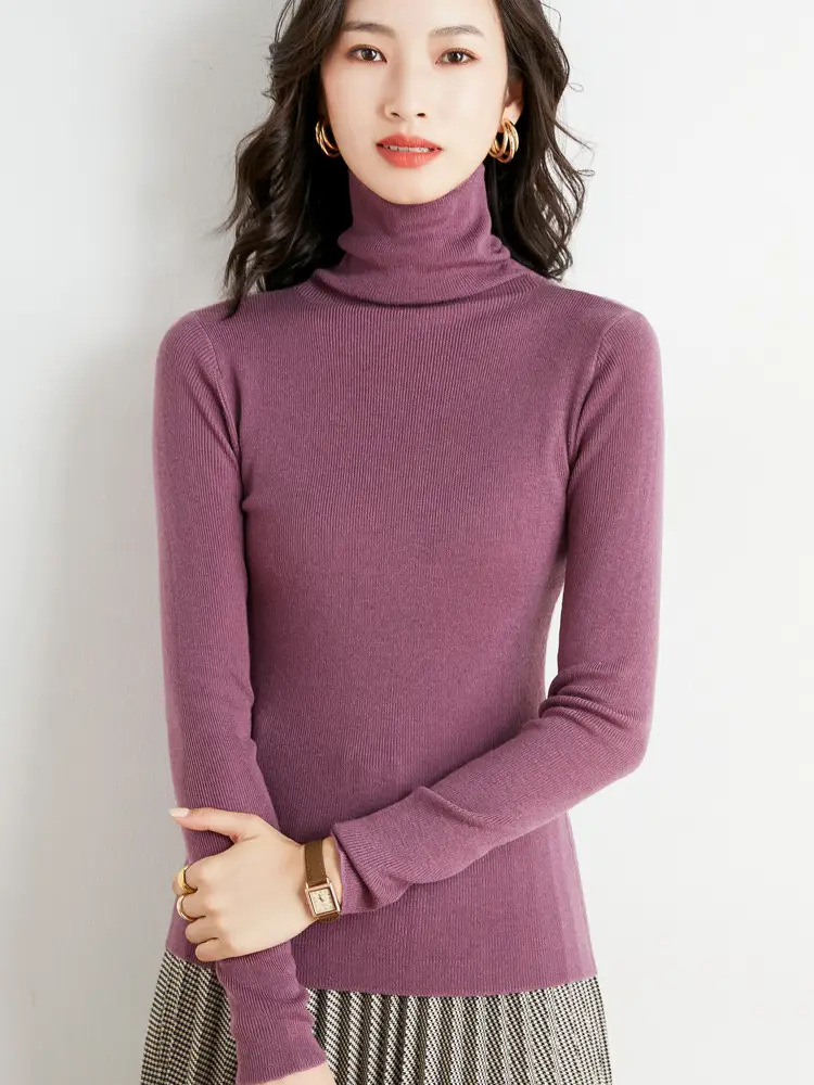 Women's Slim Fit Wool Pile Collar Sweater Brown - Image 4