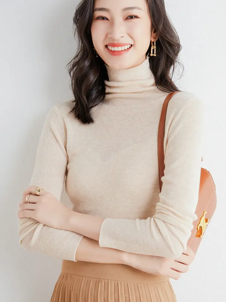 Women's Slim Fit Wool Pile Collar Sweater Brown - Image 6