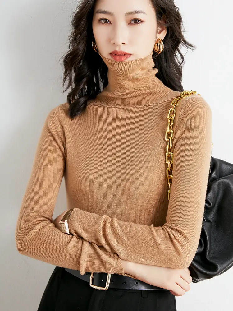 Women's Slim Fit Wool Pile Collar Sweater Brown - Image 7
