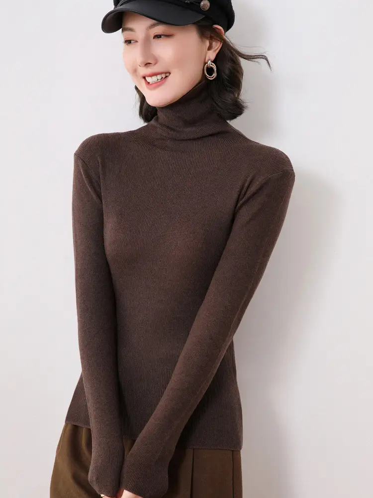 Women's Slim Fit Wool Pile Collar Sweater Brown - Image 8