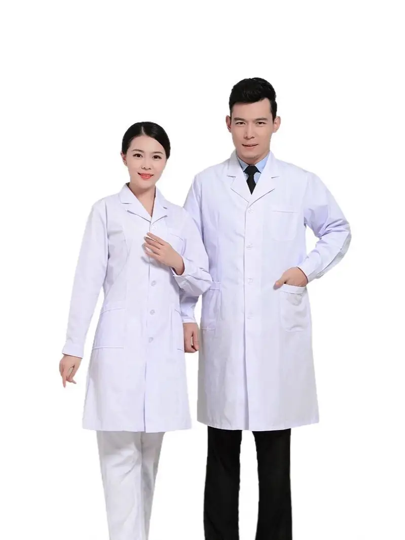 White Long-Sleeved Doctor's Coat with Elastic Waist - Image 14