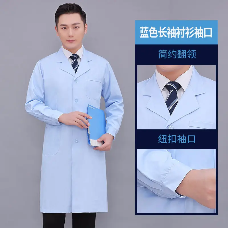 White Long-Sleeved Doctor's Coat with Elastic Waist - Image 7