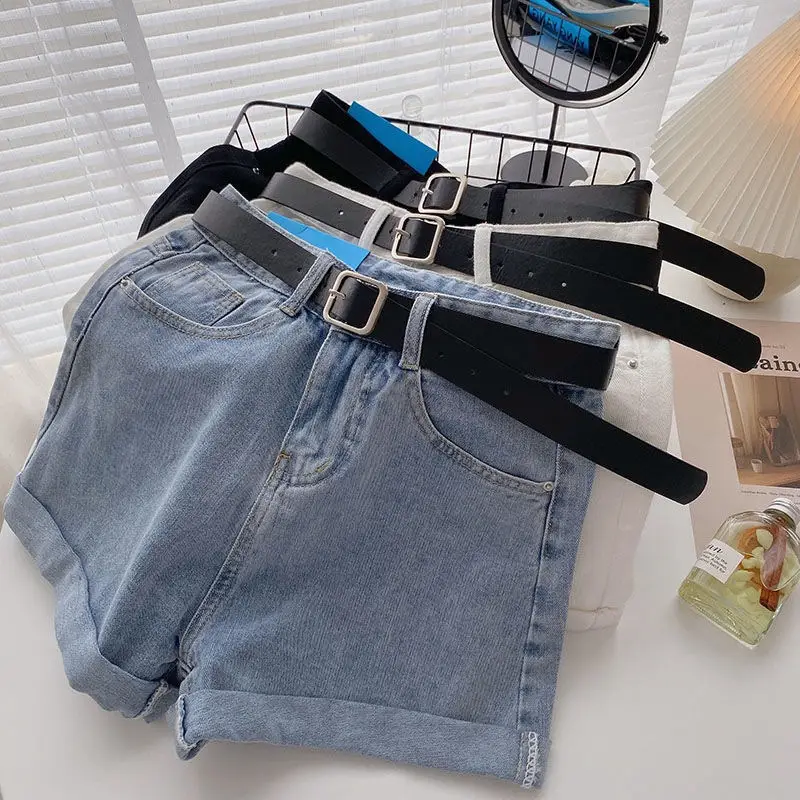 Women Denim Shorts High Waist Light Blue 2021 - Image 7