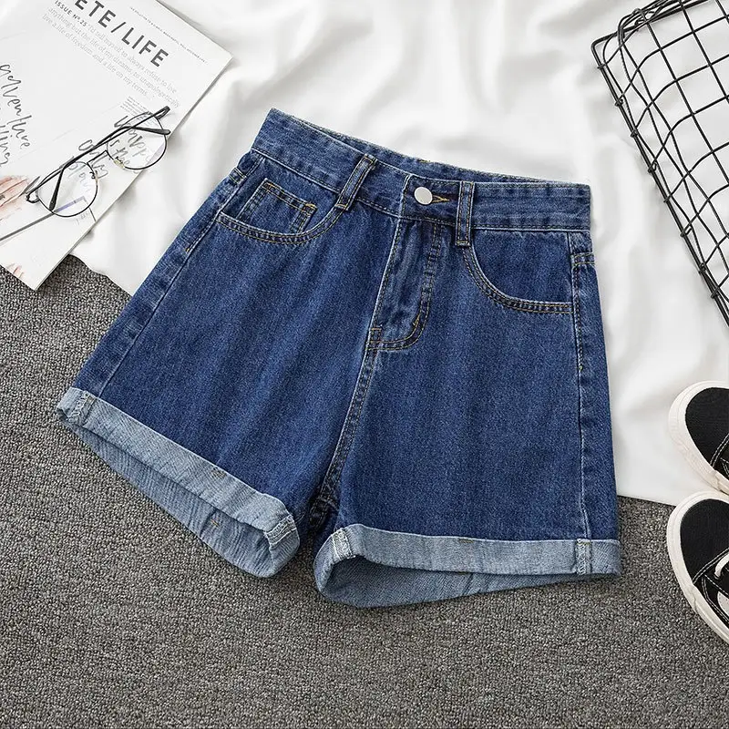 Women Denim Shorts High Waist Light Blue 2021 - Image 5