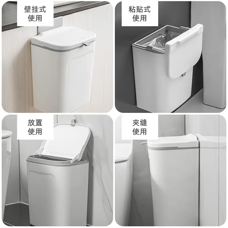 7L Plastic Trash Can with Hanging Lid No Drilling - Image 5