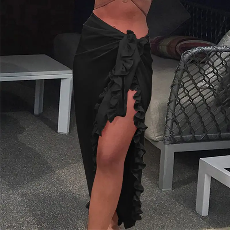 Red Ruffled Chiffon Beach Skirt for Women