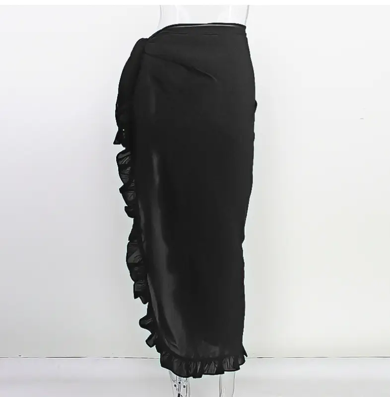 Red Ruffled Chiffon Beach Skirt for Women