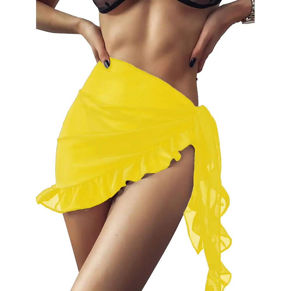 Red Ruffled Chiffon Beach Skirt for Women