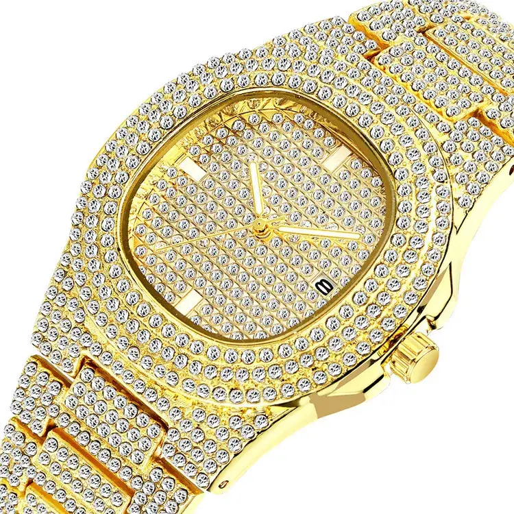 Full Diamond Mark-free European Men's Watch Rose Gold
