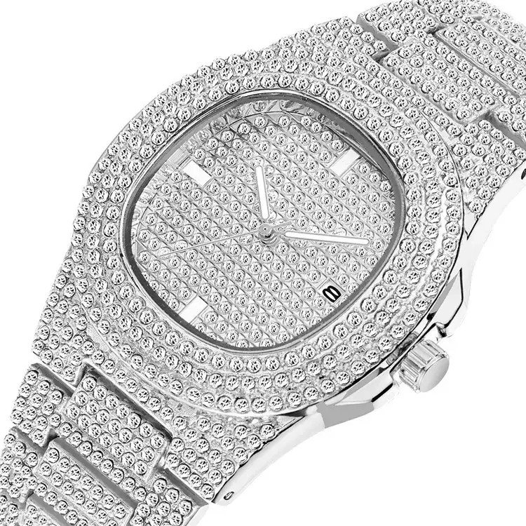 Full Diamond Mark-free European Men's Watch Rose Gold