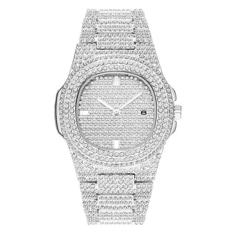 Full Diamond Mark-free European Men's Watch Rose Gold