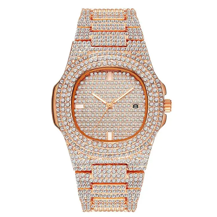 Full Diamond Mark-free European Men's Watch Rose Gold