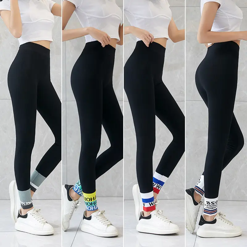 Black Fat Increase Plus Size Leggings with Stitching - Image 9
