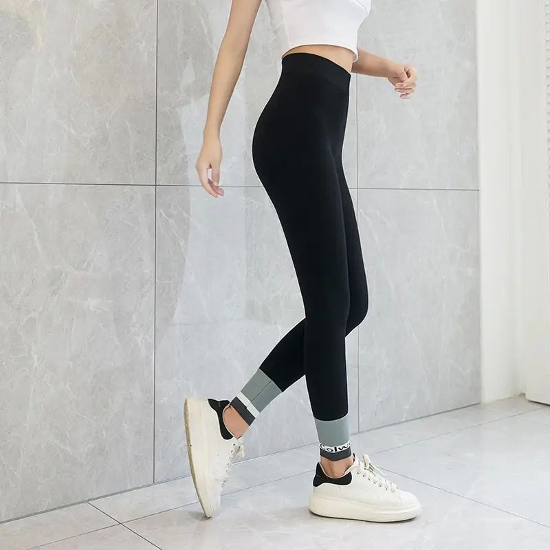 Black Fat Increase Plus Size Leggings with Stitching - Image 4