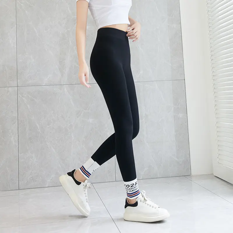 Black Fat Increase Plus Size Leggings with Stitching - Image 7
