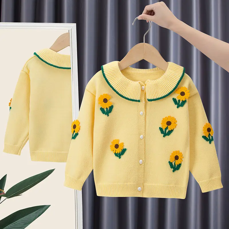 Girls' Sunflower Knitted Sweater Cardigan 1Yr Spring Autumn - Image 3