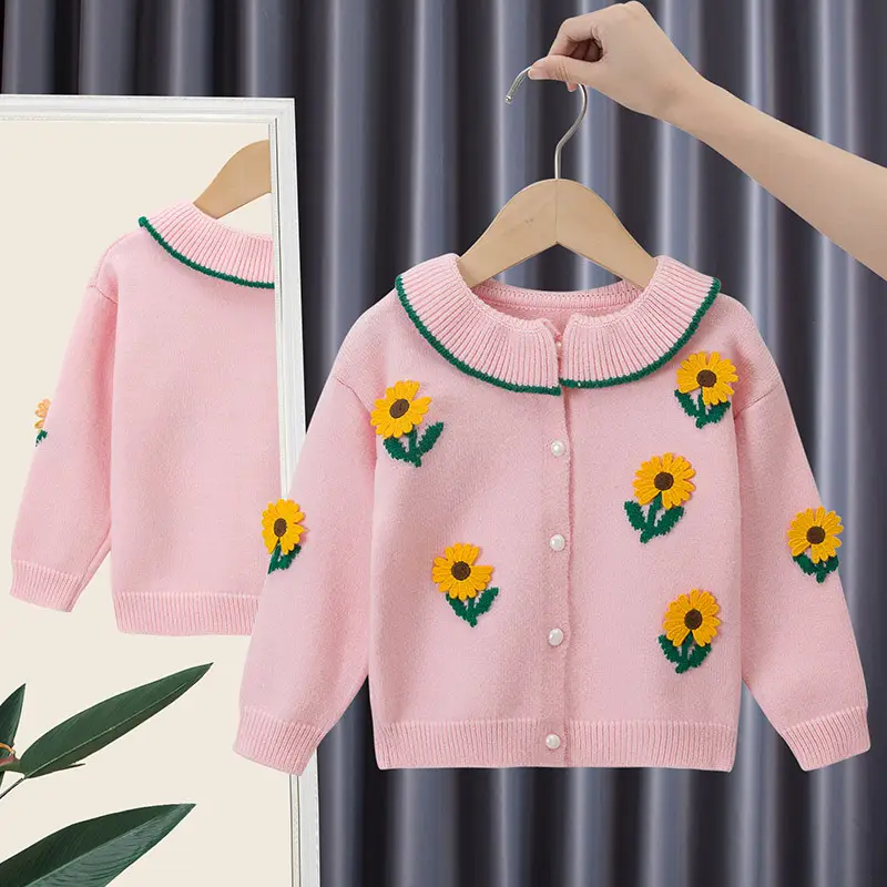 Girls' Sunflower Knitted Sweater Cardigan 1Yr Spring Autumn - Image 2