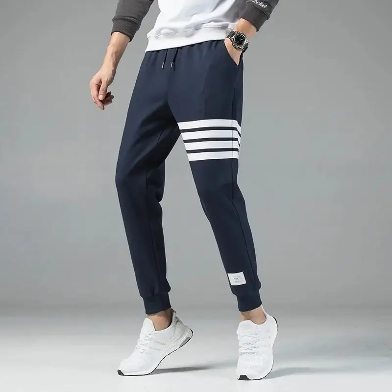 Men Navy Blue Jogger Pants with White Stripes - Image 11