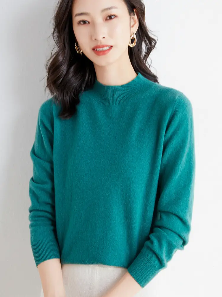 Women's New Autumn Winter Knitted Half Turtleneck Sweater - Image 5