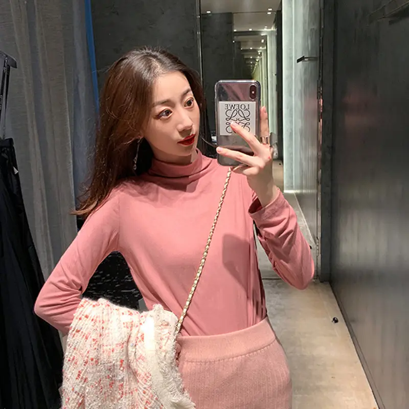 Women Slim Fit Half-High Collar T-Shirt Yellow