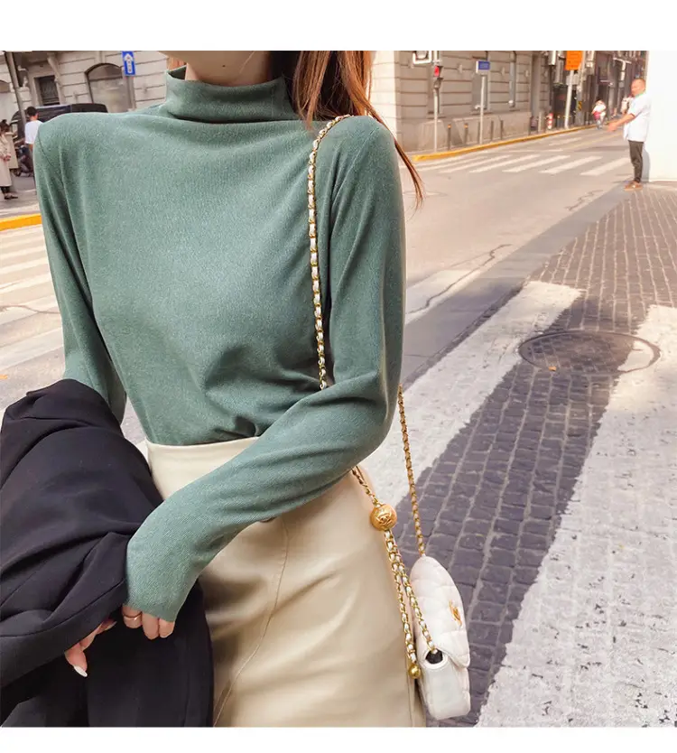 Women Slim Fit Half-High Collar T-Shirt Yellow