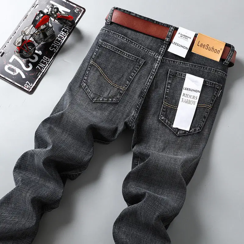 Men Slim Fit Blue Denim Pants Summer Thin Stretch - Image 9