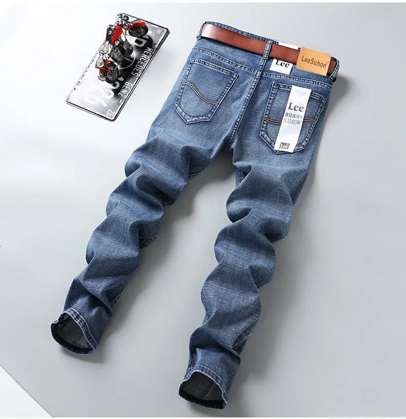 Men Slim Fit Blue Denim Pants Summer Thin Stretch — feature 11