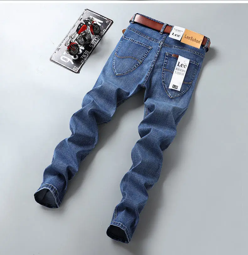 Men Slim Fit Blue Denim Pants Summer Thin Stretch — feature 13
