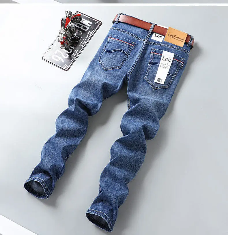 Men Slim Fit Blue Denim Pants Summer Thin Stretch — feature 15