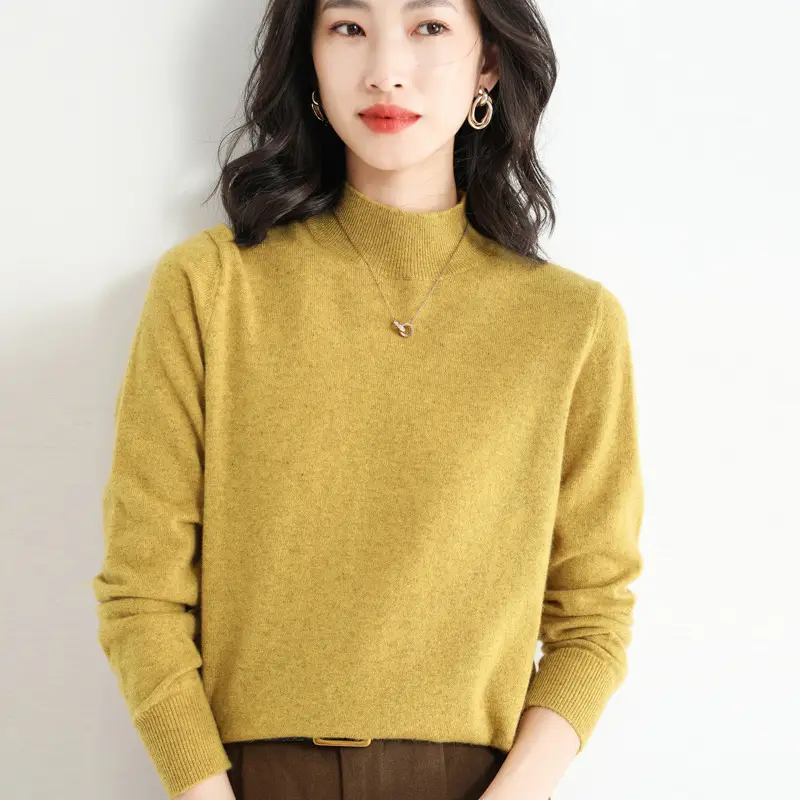 Women's Blue Korean Style Half Turtleneck Pullover Sweater - Image 11