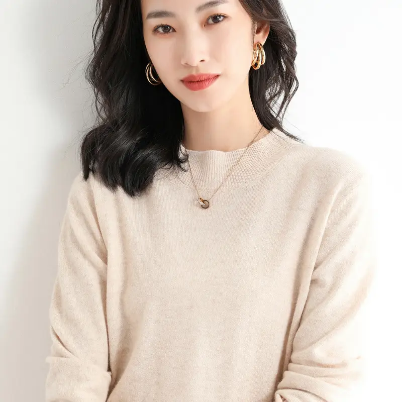 Women's Blue Korean Style Half Turtleneck Pullover Sweater - Image 12