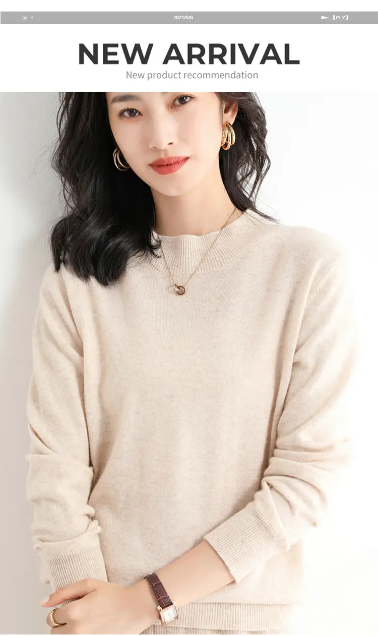 Women's Blue Korean Style Half Turtleneck Pullover Sweater — feature 1