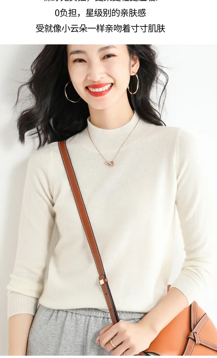 Women's Blue Korean Style Half Turtleneck Pullover Sweater — feature 11