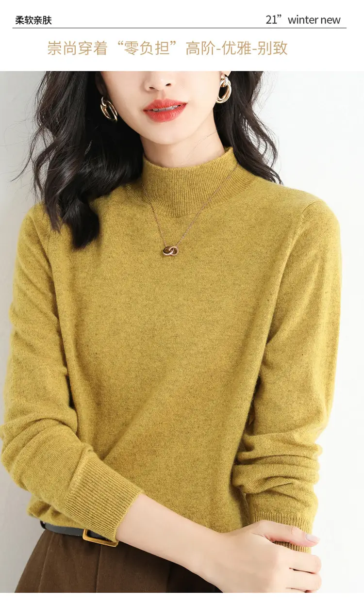 Women's Blue Korean Style Half Turtleneck Pullover Sweater — feature 13