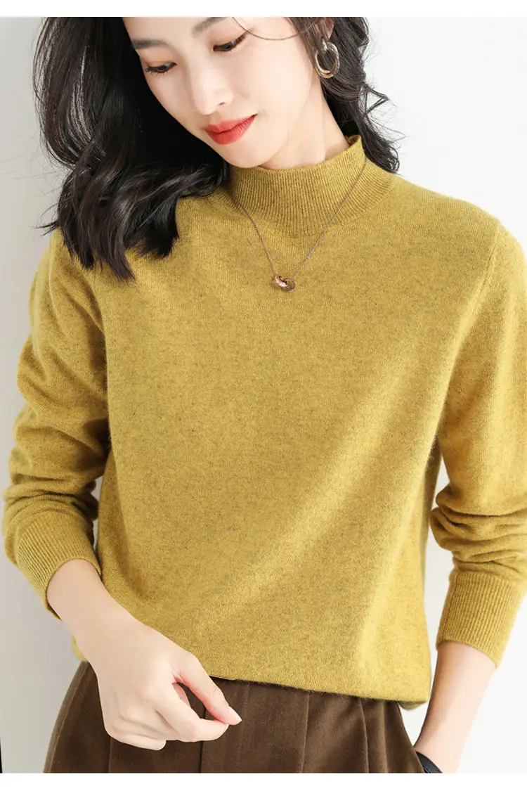 Women's Blue Korean Style Half Turtleneck Pullover Sweater — feature 14