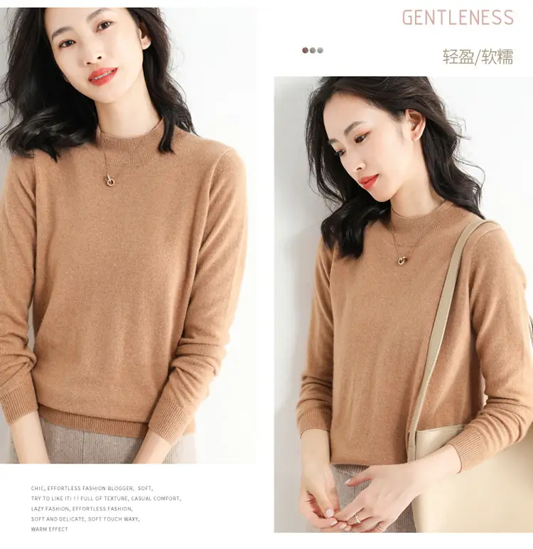 Women's Blue Korean Style Half Turtleneck Pullover Sweater — feature 20