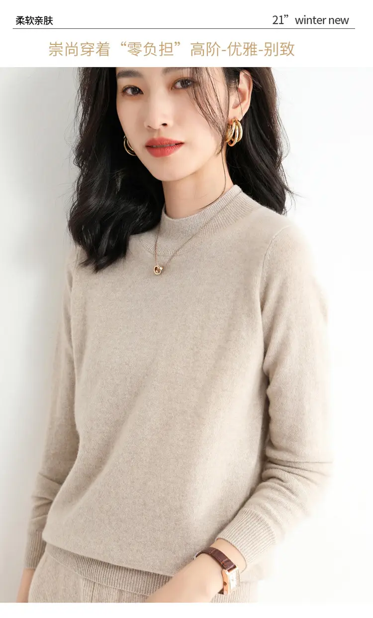 Women's Blue Korean Style Half Turtleneck Pullover Sweater — feature 21