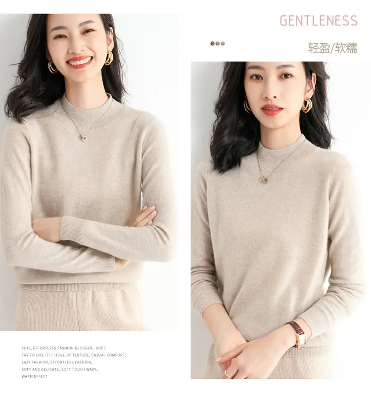Women's Blue Korean Style Half Turtleneck Pullover Sweater — feature 23
