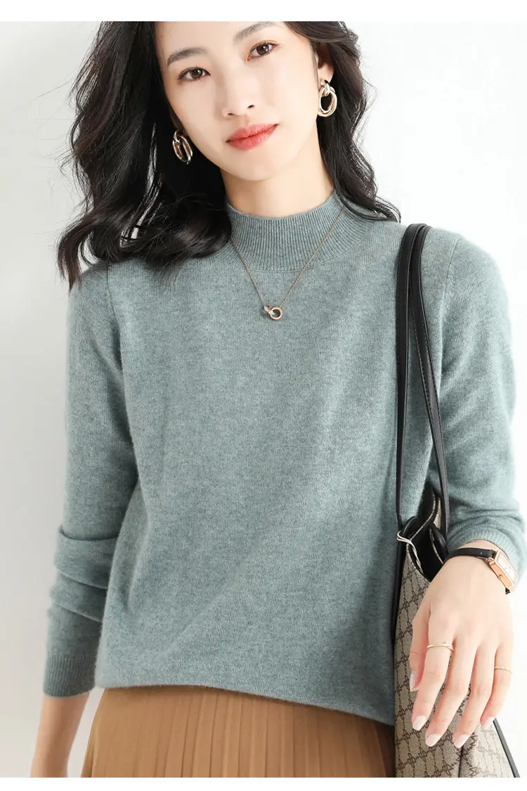 Women's Blue Korean Style Half Turtleneck Pullover Sweater — feature 25
