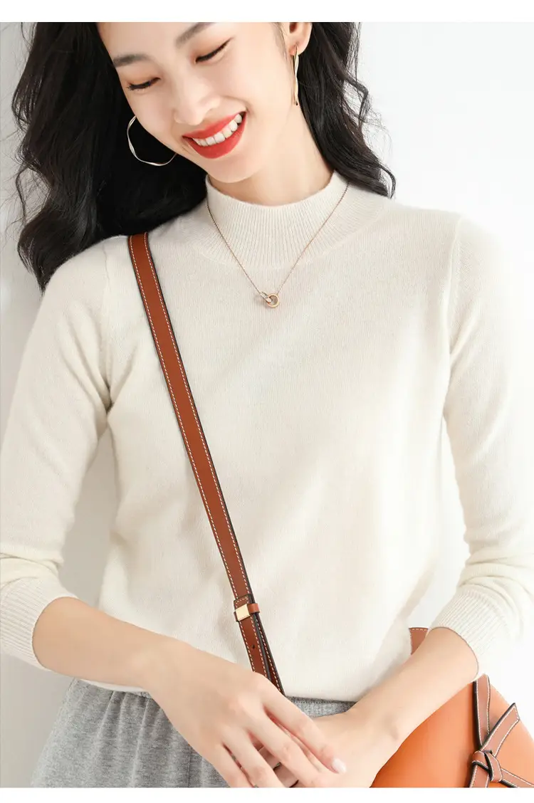 Women's Blue Korean Style Half Turtleneck Pullover Sweater — feature 28