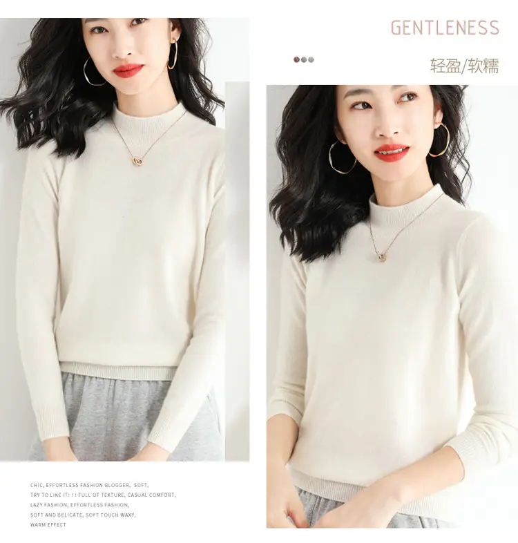 Women's Blue Korean Style Half Turtleneck Pullover Sweater — feature 29