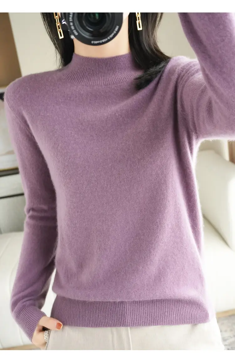 Women's Blue Korean Style Half Turtleneck Pullover Sweater — feature 36